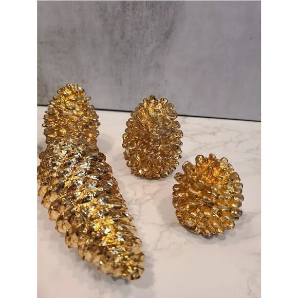 Dept 56 Gold Tone Heavy Metal Pinecone Décor Holiday Season Set of 3 EUC - Picture 5 of 11